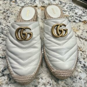 Authentic Nappa Matelasse GG Marmont Espadrille Slippers 37.5 Great White